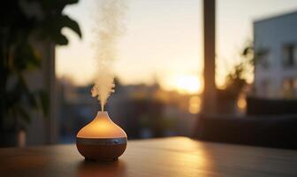 A humidifier is used to create a relaxing atmosphere in the home photo