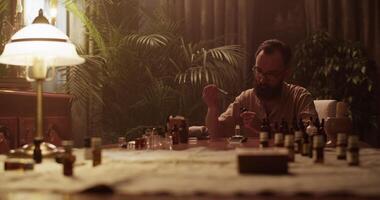 Perfumer in glasses mixing oils while creating handmade perfume video