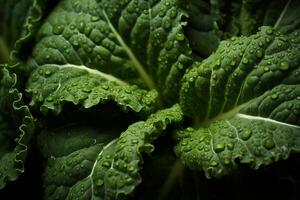 A close up of a green leaf with water droplets photo