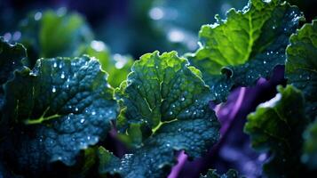 A close up of green leaves with water droplets photo