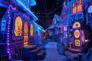 A colorful house with lights on it photo