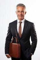 A man in a suit and tie holding a briefcase photo