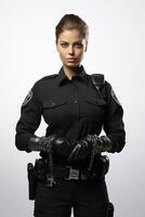 A woman in a police uniform with handcuffs photo
