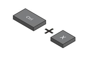 Keyboard shortcut illustration Crtl and X in isometric style. Illustration of keyboard elements. vector