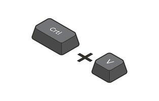 Keyboard shortcuts icon Crtl and V in isometric style. Illustration of keyboard elements. vector