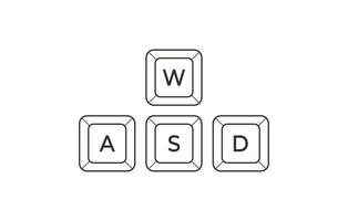 Keyboard control keys A,W,S,D in simple flat line style. Illustration of keyboard elements. vector