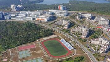 View from a drone on the campus of the university video