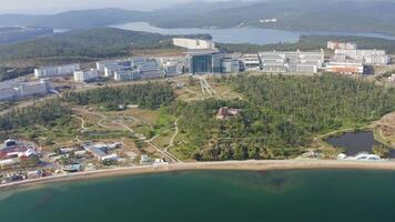 View from a drone on the campus of the university video