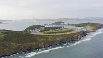 Drone view of the complex of buildings in the Primorsky Oceanarium video