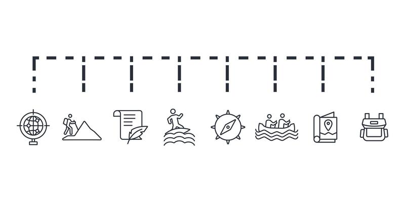 Adventure icon set.Editable stroke.linear style sign.