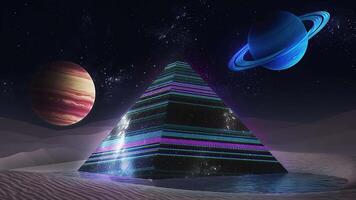 Loop A stunning Futuristic Neon Pyramid set within an expansive and mystical Cosmic Landscape video