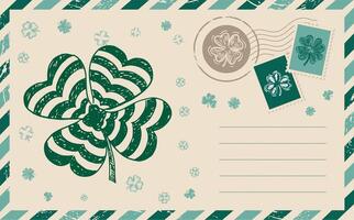 Patrick's day, Postcard with Clover set. Mail, hand drawn illustration vector