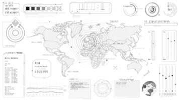 Animated high-tech interface display with a world map video