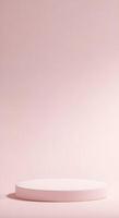 Natural beauty podium backdrop for product display with a gradient background transitioning from light pink to soft white, creating a dreamy effect. With edition photo