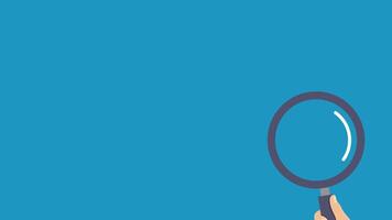 Hand with magnifying glass on blue bg. Ideal for research, investigation, science, discovery, analysis, exploring, searching themes in design projects. video