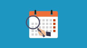 Hand with magnifying glass over a calendar, great for concept of planning, scheduling, organization, time management, and productivity themes. video