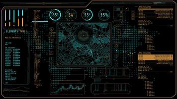 Animation of a high-tech screen with a map and program codes video