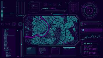 Animation of a high-tech display with a city map video