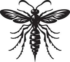 A black and white illustration of a wasp vector