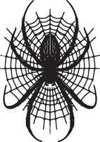 A black and white spider with a web in the center vector