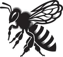 Wasp Contour Drawing Black and White Silhouette Design on White Background vector