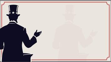 Lower third animation for Presidents' Day featuring Abraham Lincoln's silhouette from the back with iconic tall hat. Subtle stars and stripes in the background, perfect for patriotic or historical. video