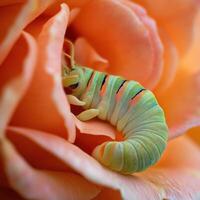 A caterpillar on a rose flower photo