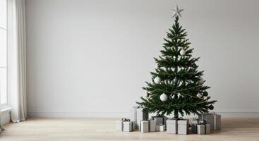 A minimalistic, modern Christmas tree with geometric shapes and a monochrome color palette. photo
