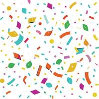 background, vibrant geometric shapes, scattered paper fragments, joyful party design, multi-colored dots and strips, dynamic composition vector