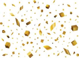 Golden confetti, abstract geometric shapes, 3D cubes, floating particles, celebration, festive atmosphere, minimalist design vector