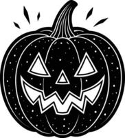 Halloween pumpkin, jack-o'-lantern, black and white illustration, silhouette, spooky, starry texture, carved face vector