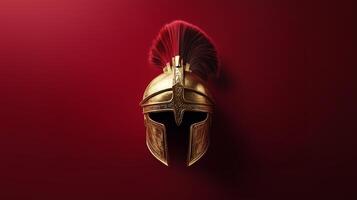 Gorgeous golden helmet in the style of Ancient Greece, adorned with a red plume. 16 photo