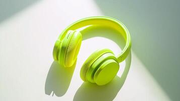 Wireless headphones in a bright neon yellow, placed on a white surface. 7 photo