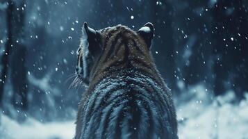 A tiger, in the midst of snow, with heavy snowfall. 2 photo