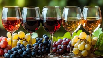 Wine glasses filled with grapes and wine. 16 photo