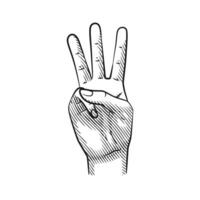 Line Art Hand Gesture Showing Number 3 vector