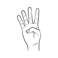 Line Art Hand Gesture Showing Number 4 vector