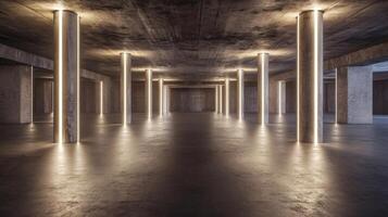 Illuminated Concrete Structure with Columns and Modern Lighting Design photo