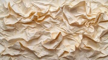 Crumpled Paper Texture Background in Beige and Cream Colors Top View photo