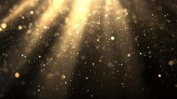 Abstract Gold Particles and Light Rays on Dark Background Texture photo