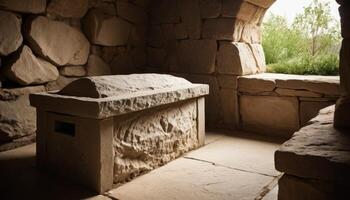 Ancient Stone Sarcophagus In Historic Chapel photo