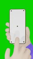 3d animation of a hand holding a smartphone with a green background and also a blank screen for product promotion or event or quiz notification video