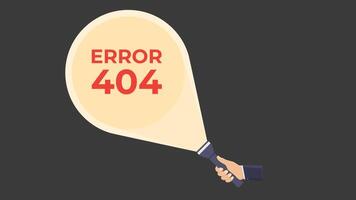 Hand shining a flashlight on an error 404 circle, ideal for web design, technology concepts, troubleshooting, and digital error themes. video