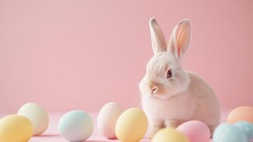 Cute little bunny with pastel-colored Easter eggs. 9 photo