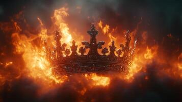 A majestic fantasy king's crown on a back smoky background. photo