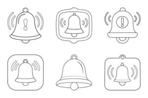 Notification bell icon set with thin outline vector
