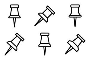 Push Pin Icon Set in Outline Silhouette Style vector