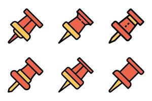 Outline and Silhouette Push Pin Icon Set vector