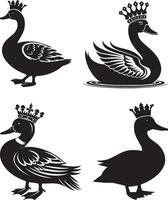 King duck silhouette illustration and white background vector