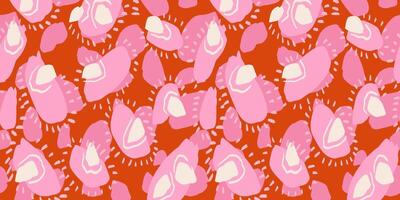 Unique abstract organic shapes seamless pattern. hand drawn sketch irregular circular shape print on a pink background. Collage contemporary minimalist ornament. vector